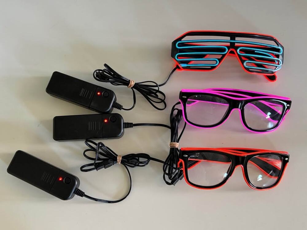 Lot of 3 LED EL Wire Light Up Glasses